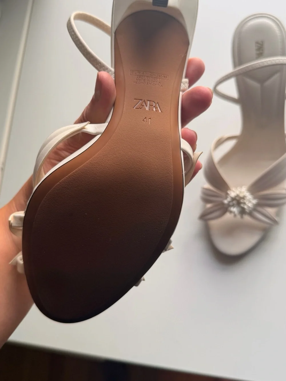 ZARA Cream-Beige Floral-Petal Strappy Heels